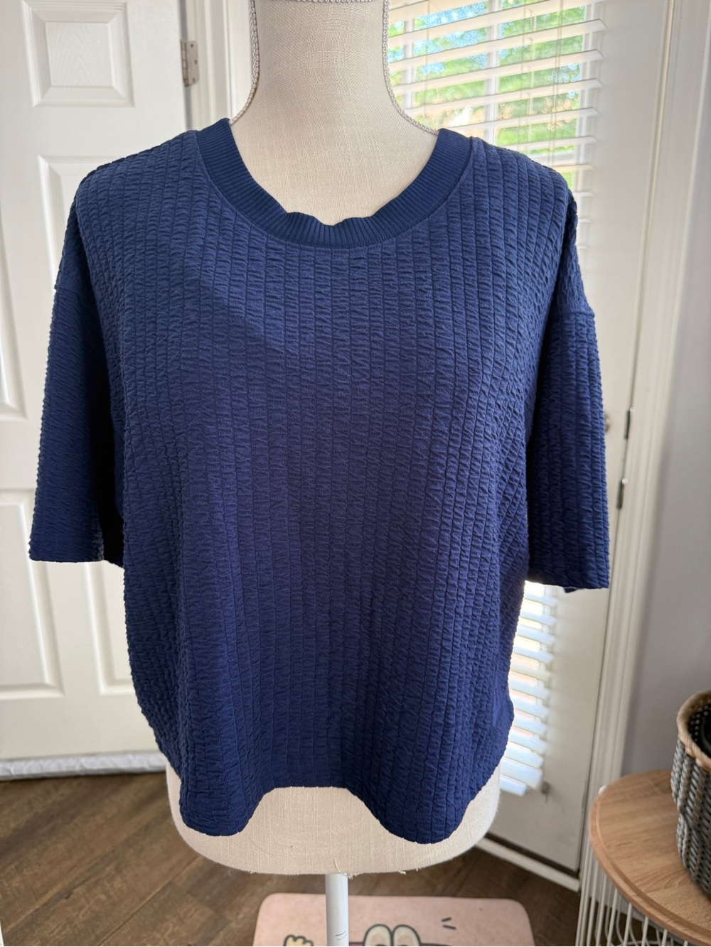 Free People FP Movement Blue Textured Short Sleeve Top XS